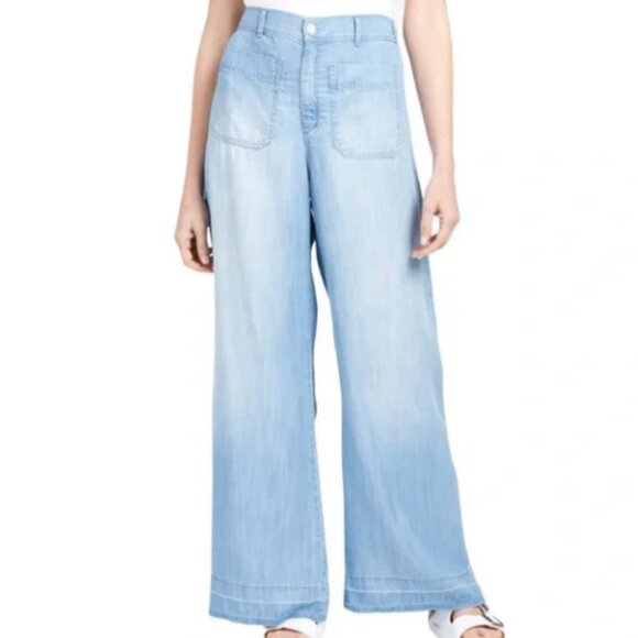 Cloth & Stone High Rise Wide Leg Light Wash Chambray Breezy Pants Size Large - Picture 1 of 12